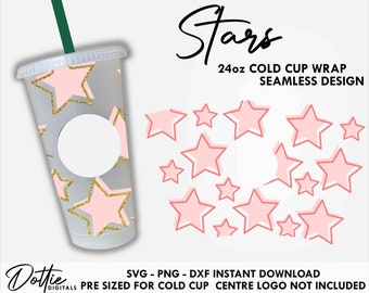 Stars Starb Cold Cup SVG PNG DXF Cutting File 24oz Star Venti Cup Instant Digital Download Coffee Circut Stylish