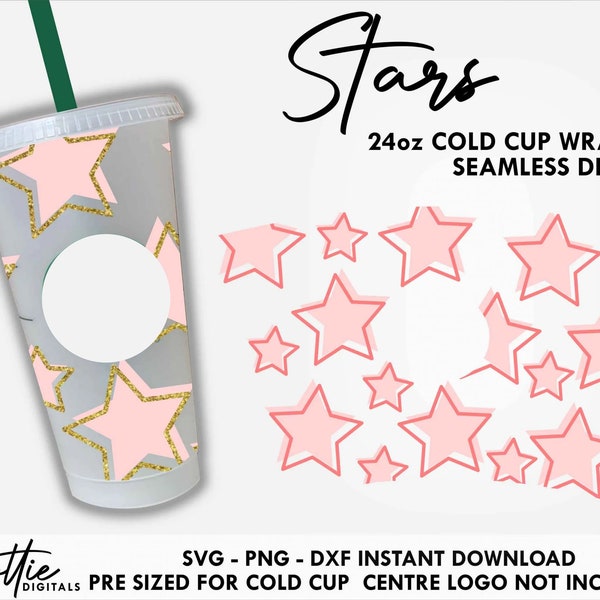 Sterne Starb Kalte Tasse SVG PNG DXF Schneidedatei 24 Unzen Star Venti Tasse Sofortiger digitaler Download Kaffee Circut Stylish