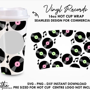 Disques vinyle Sbux Hot Cup SVG Musique Disco Cd Hot Cup Svg PNG DXF Fichier de coupe 16oz Réutilisable Grande Télécharger