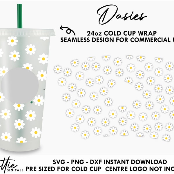 Daisy Sbux Cold Cup SVG PNG Dxf Gänseblümchen einfache Blumen Blumen schneiden Datei 24 Unzen Venti Cup Instant - Vinyl Cricut Cameo Vorlage