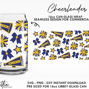 Cheerleader 16 Unzen Glas kann Cutfile SVG PNG DXF Cheer Sport Schleife Pompoms 16 Unzen kann wickeln Tasse schneiden Datei Sofortiger digitaler Download