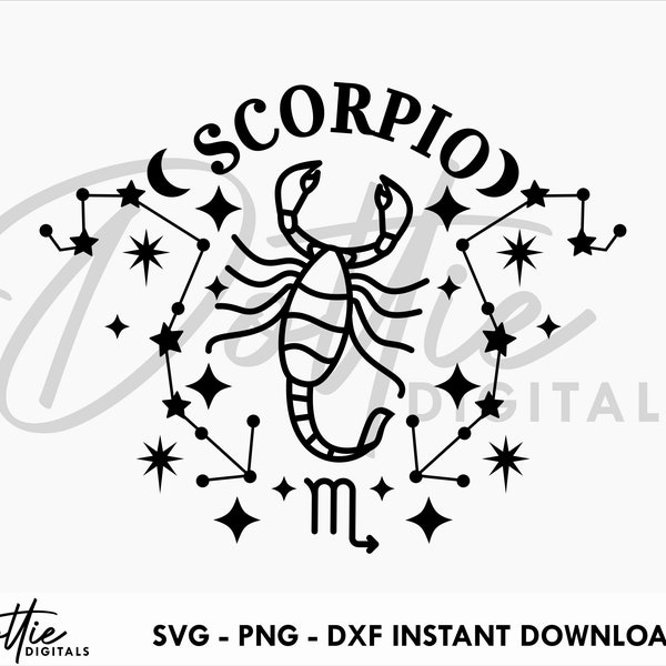 Scorpio SVG PNG DXF Star Sign Cutting File Design - Scorpion Astrology Zodiac Symbol Craft File - Constellation Stars Birthday