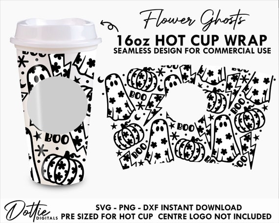 Floral Halloween Ghost Sbux Hot Cup SVG Fall Haunted Hot Cup Svg PNG DXF Cutting File 16oz Grande Instant Digital Download Coffee