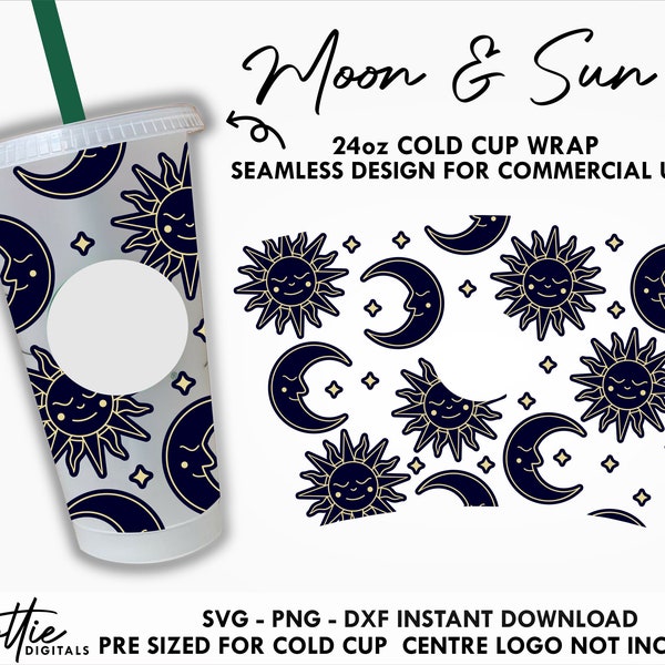 Sun and Moon Sbux Cold Cup SVG PNG Dxf Boho Mystical Cutting File 24oz Venti Cup Instant Digital Download Spiritual Tapestry Stars