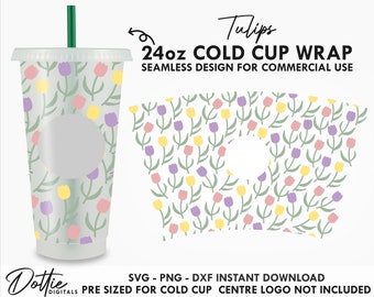 Tulips Sbucks Cold Cup SVG PNG DXF Mothers Day Spring Flowers Gardening Cutting File 24oz Venti Cup Instant Digital Download Svg for Cricut