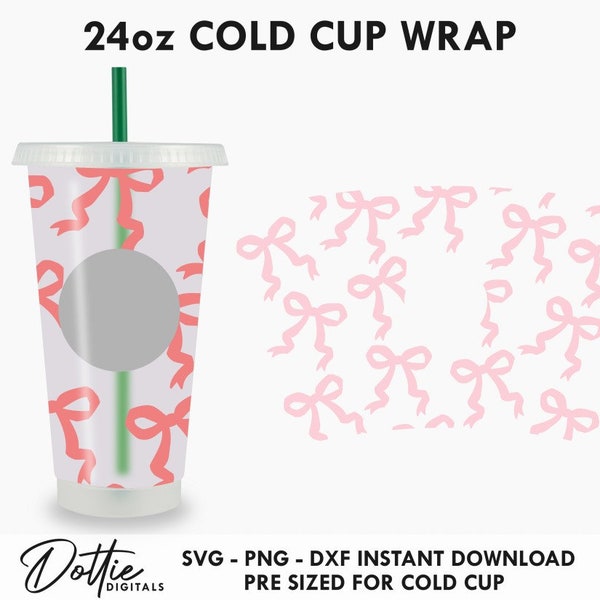 Ribbons Bows Sbux Cold Cup SVG PNG DXF Cutting File 24oz - Pretty Venti Cup Instant Digital Download - Coffee Cup Circut Silhouette File