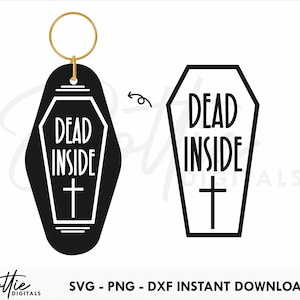Dead Inside Coffin Halloween Motel Keychain SVG PNG DXF - Retro Hotel Keyring Template Design Svg, Cutting File Design Sublimation Clip Art
