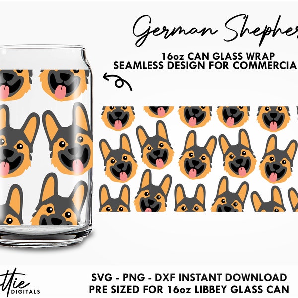 German Shepherd  Glass Wrap SVG Dog Breeds Alsatian 16oz  Can Svg PNG DXF  Cup Pet Cutting File Instant Digital Download