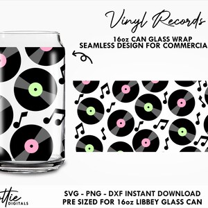 Vinyl Records 16 oz Glass Can Cutfile SVG PNG DXF - Vintage Music 16oz  Can Wrap Cup Cutting File - Instant Digital Download