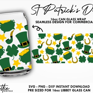St Patricks Day Libbey Glass Wrap SVG - 16oz Libbey Can Pot Of Gold Leprechaun Svg PNG DXF Libbey Cup Cutting File Instant Digital Download