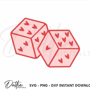 Herz Würfel SVG PNG DXF - Liebe Valentines Spiele svg schneiden Datei Design - Sublimation Clip Art Spaß Vektor Grafik, Basteldatei