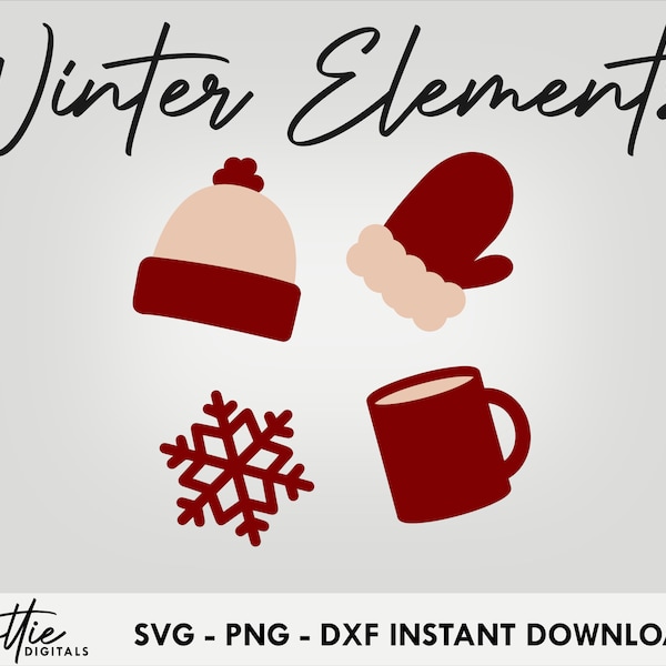 Christmas Winter SVG Bundle 4 Festive Hat Mug Mitten Snowflake  SVGs PNG DXF Xmas Cut File Designs Cutting File Instant Circut Silhouette