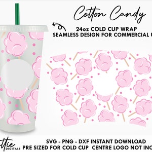 Algodão doce Sbux Cold Cup SVG PNG DXF Arquivo de corte de algodão doce 24 onças Venti Cup Download digital instantâneo Svg para Cricut