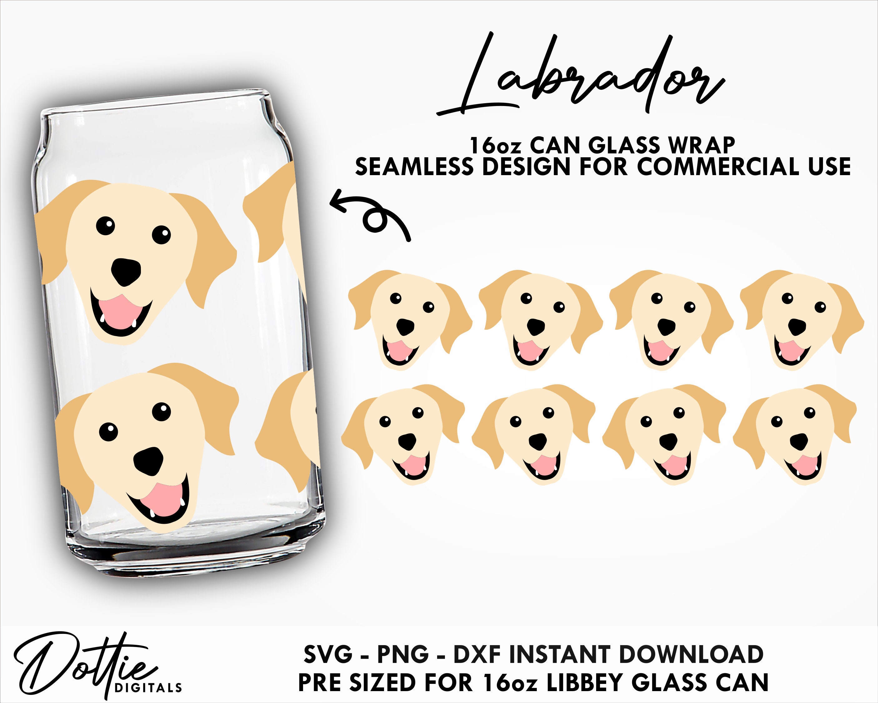 Labrador Libbey Glass Wrap SVG Golden Retriever 16oz Libbey Can Svg PNG DXF Libbey Cup Puppy Dog Cutting File Instant Digital Download