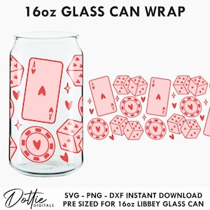 Lucky in Love Wrap SVG - Valentines Libbey Beer Can 16oz Svg PNG DXF Cup Archivo de corte Descarga digital - Playing Card Casino Chips