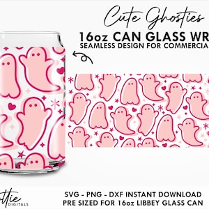 Cute Ghosts Glass Wrap SVG Halloween Boo Pink Layered 16oz Can Svg PNG DXF Cutting File Sub - Small Business License
