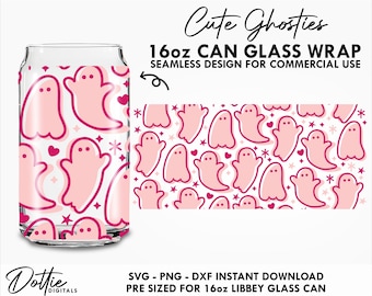 Cute Ghosts Glass Wrap SVG Halloween Boo Pink Layered 16oz Can Svg PNG DXF Cutting File Sub - Small Business License