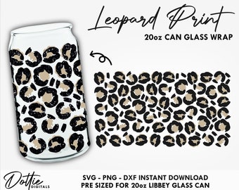 Beer Glass SVG Leopard Print 20oz Beer  Can Animal Pattern Wrap Svg PNG DXF Beer  Cup Cutting File Instant Digital Download Beer Can