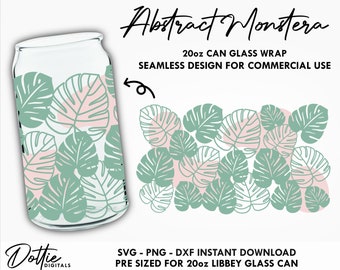 Abstract Monstera 20 oz  Glass Can SVG  Can Boho Cheese Plant Wrap Svg Png DXF Tropical  Cup Cutting File Instant Can svg