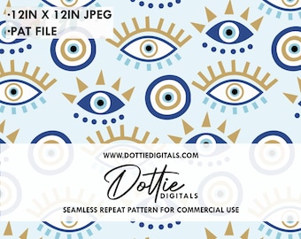 Patrón de ojo malvado azul sin costuras, archivo JPG PAT - Fondo digital de papel de la suerte - Diseño de sublimación