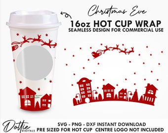 Christmas Eve Sbux Cup SVG Xmas Skyline Town Hot Cup Svg PNG DXF Festive Cutting File 16oz Grande Instant Digital Travel Coffee