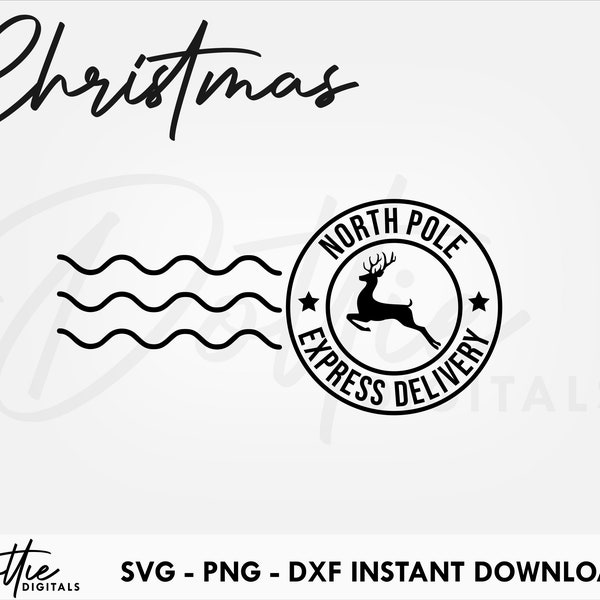 North Pole Express Delivery Stamp SVG PNG DXF Christmas Reindeer Post Cutting File Digital Download Circut Silhouette Festive Craft File