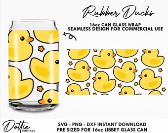 Rubber Ducks 16 oz Glass Can Cutfile SVG PNG DXF - Rubber Duckies Ducky Bath Time  Can Wrap Cup Cutting File Instant Digital Download
