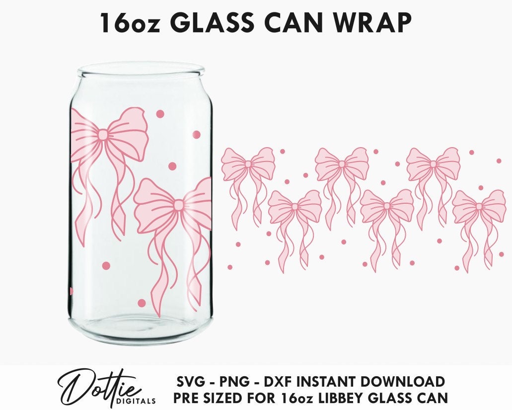 Flowy Flowing Bows SVG - Valentines Libbey Beer Can 16oz Svg PNG DXF Cup Cutting File Digital Download - Love Ribbons