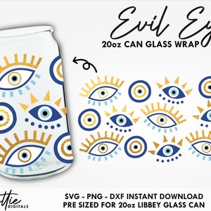 Evil Eye Beer Glass SVG Lucky Eye Symbol 20oz Beer Can Pattern Wrap Svg PNG DXF Beer Cup Archivo de corte Descarga digital instantánea Puede