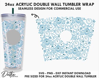 Princesa Sbux Vaso de acrílico de doble pared SVG PNG Dxf Cuento de hadas mágico Archivo de corte de cuento popular 24 oz Venti Cup Descarga digital Snow Globe Cup