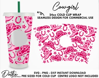 Cowgirl Sbucks Cold Cup SVG PNG DXF Cowboy Wild West Western Cutting File 24oz Venti Cup Instant Digital Download Svg Cricut
