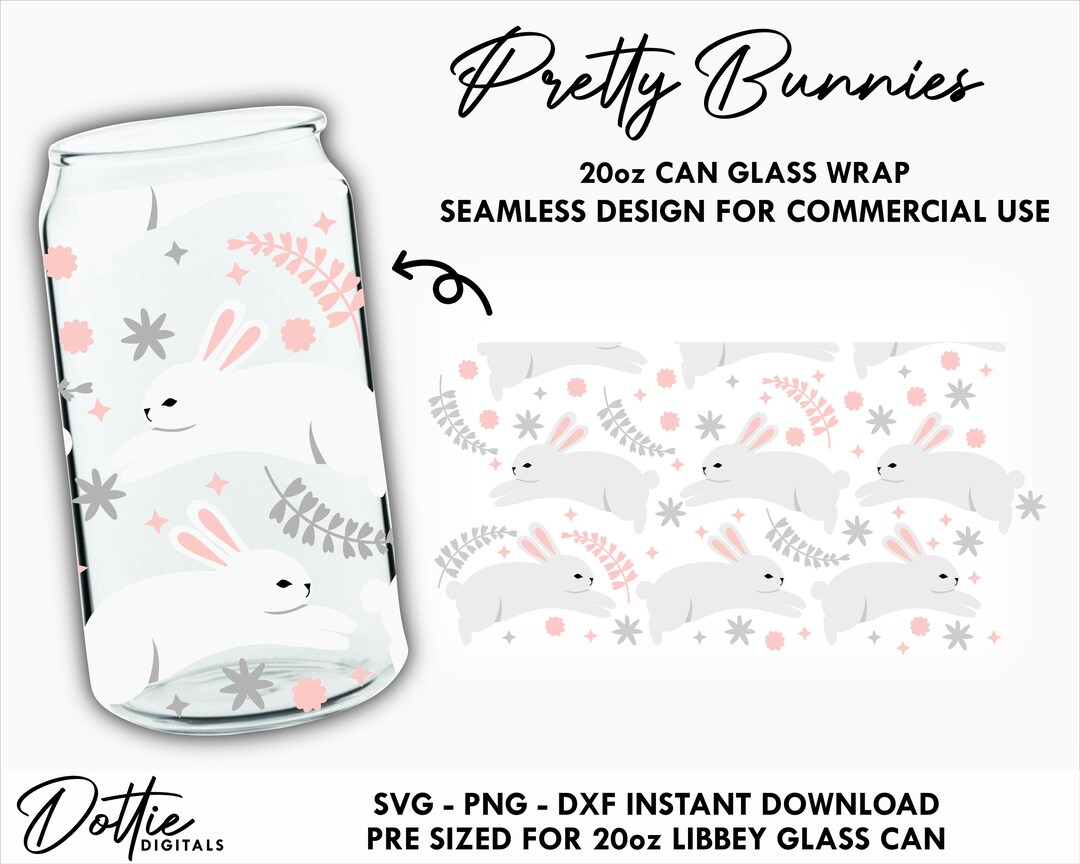 Pretty Bunnies 20 Oz Beer Glass Can SVG Beer Can Easter White Rabbits ...