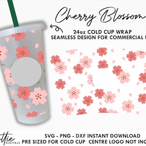 Flor de cerezo Sbux Cold Cup SVG PNG DXF Flores florales Archivo de corte japonés 24oz Venti Cup Descarga digital instantánea Svg para Cricut