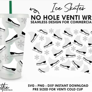 Cold Cup No Hole SVG PNG DXF Ice Skating Figure Christmas Cutting File 24oz Venti Cup Instant Digital Download Festive Holiday Coffee Circut