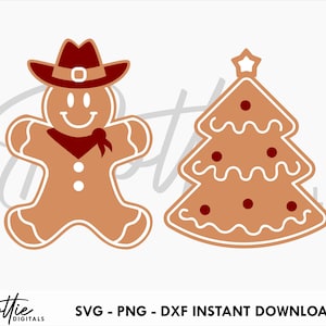 Pan de jengibre Vaquero SVG PNG DXF Galletas de Navidad Hombre de pan de jengibre Archivo de corte Descarga digital Cricut Silueta Arte festivo Archivo Navidad