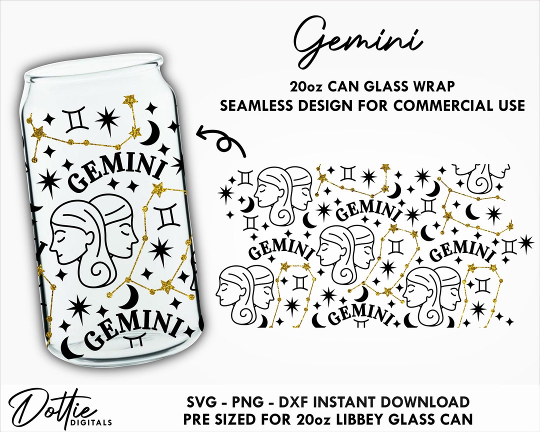Gemini 20 Oz Lib Glass Can Zodiac Twins Star Sign SVG Can Etsy