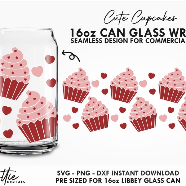 Cute Cupcakes Glass Wrap SVG Muffin Cup Cake Bun Baking Icing 16oz Can Svg PNG DXF Cup Cutting File Digital Download