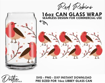 Winter Robins Glass Wrap SVG Festive 16oz  Can Svg PNG DXF  Christmas Cutting File Instant Digital Download