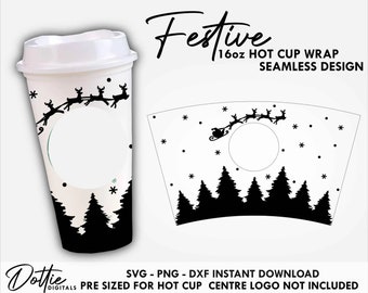 Sbux Hot Cup SVG Festive Cup Svg PNG DXF Christmas Eve Santa Cutting File 16oz Grande Instant Digital Download Holidays Travel Coffee