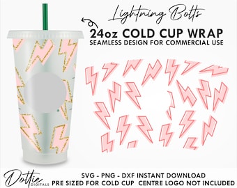 Lightning Bolts Sbux Cold Cup SVG PNG DXF Cutting File 24oz Star Venti Cup Instant Digital Download Coffee Circut Stylish
