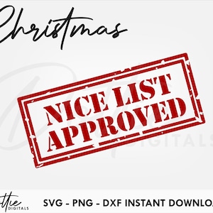 Bella lista Approvato timbro SVG PNG DXF Certificato da Babbo Natale File di taglio Download digitale Cricut Silhouette Festive Craft File Xmas