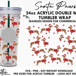 Weihnachtsmann Pfoten Weihnachten Wurst Hund Sbux 24oz Acrylbecher SVG PNG DXF Festlich doppelwandig 24oz Venti Cup Schneekugel Business Lizenz