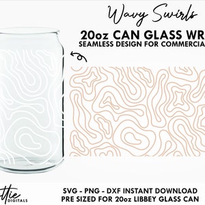 Funky Wavy Lines 20 oz Glass Can SVG Can Topografia Mappa Wrap Svg PNG DXF Cup Cutting File Instant Can Sublimazione