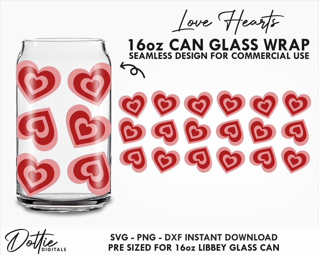 Double Layer Love Hearts Glass Can Wrap SVG PNG DXF Cutfile 16oz ...