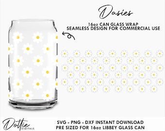 Daisy Glass Wrap SVG Daises Simple Flowers Floral 16oz Can Svg PNG DXF Cutting File Digital Download
