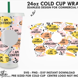 Steenbok Affirmaties Sbux Cold Cup SVG PNG Dxf Zodiac Traits Inspirerende Star Cut File 24oz Venti Cup Instant - Cricut Cameo Template