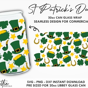 St Patrick&#39;s Day 20 oz Libbey Glass Can SVG PNG DXF - Libbey Can Leprechaun Pot Of Gold Wrap Vinyl Libbey Cup Cutting File Instant Can