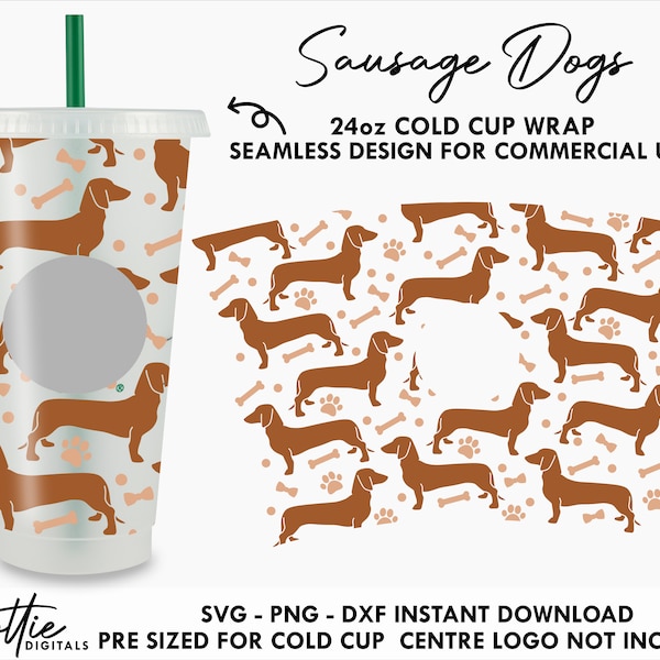 Sausage Dogs Sbux Cold Cup SVG PNG DXF Dachshund Cutting File 24oz Venti Cup Instant Digital Download Svg Cricut
