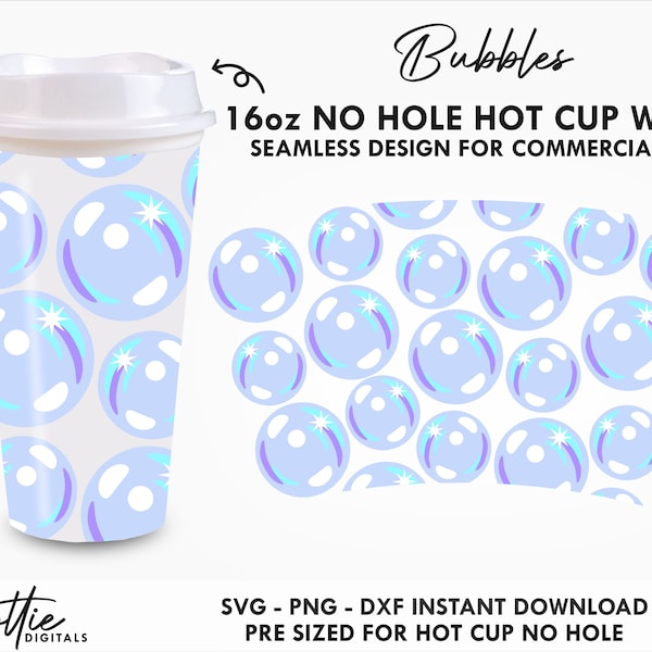 Bubbles Sbux Hot Cup No Hole SVG - Bath Soap Suds Swim Coffee Hot Cup Svg PNG DXF Cutting File 16oz Grande Digital Download - Commercial