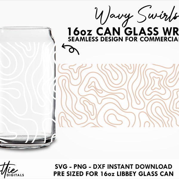 Abstract Wavy Lines  Glass Wrap SVG Heat Map Earth Contour Topography 16oz  Can Svg PNG DXF  Cut File Digital Download